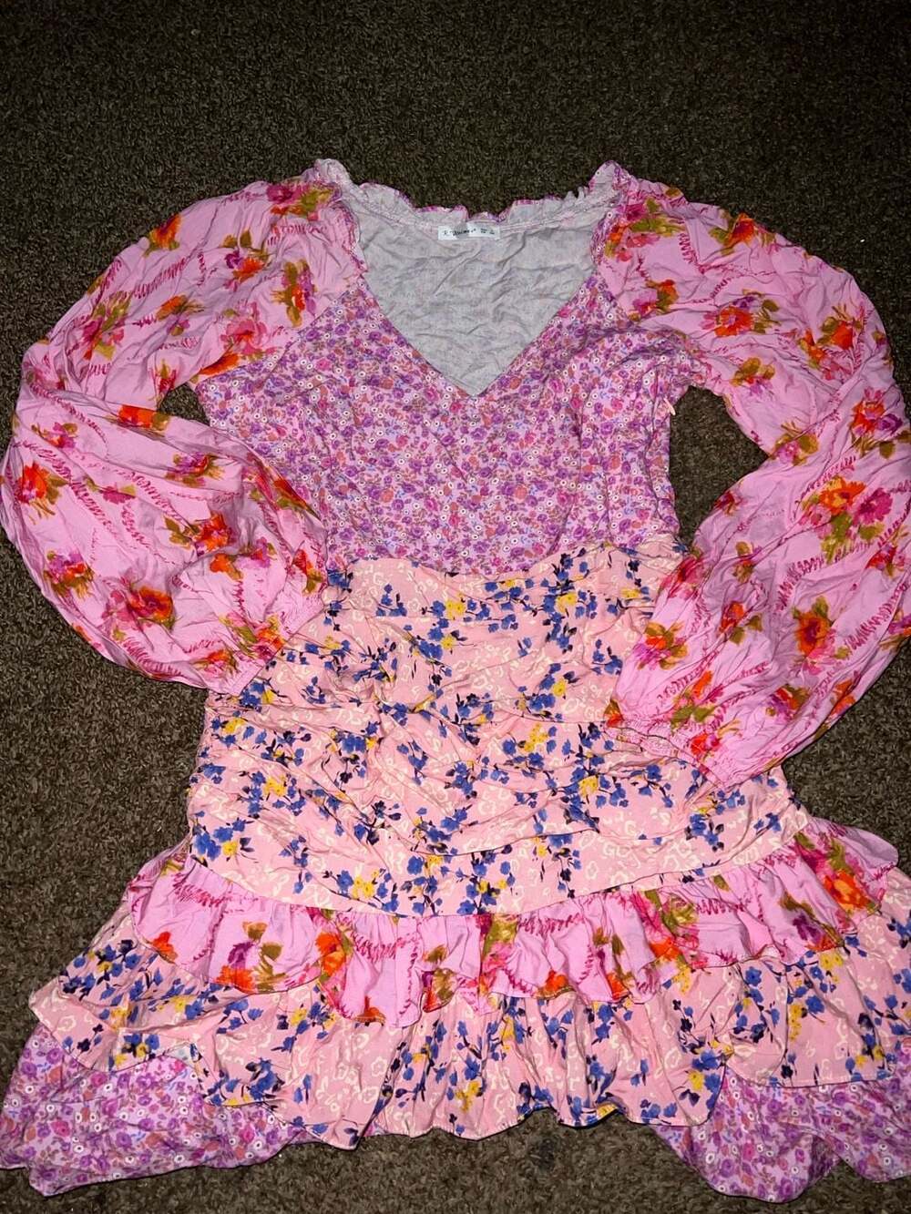 R.Vivimos Women's Long Sleeve V-Neck Boho Floral Print Mini Dress